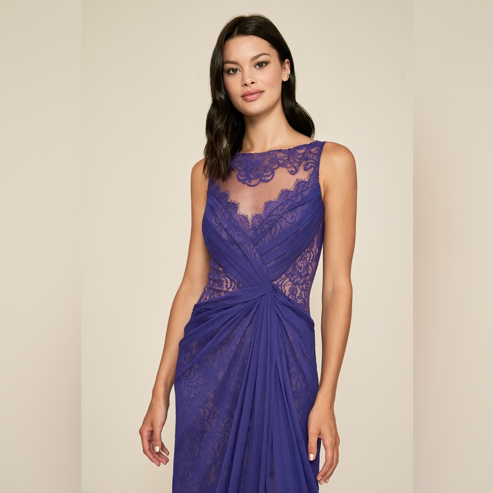 Tadashi Shoji Purple Aries lace $ chiffon Dress Gown.Sz 14 - Picture 3 of 14